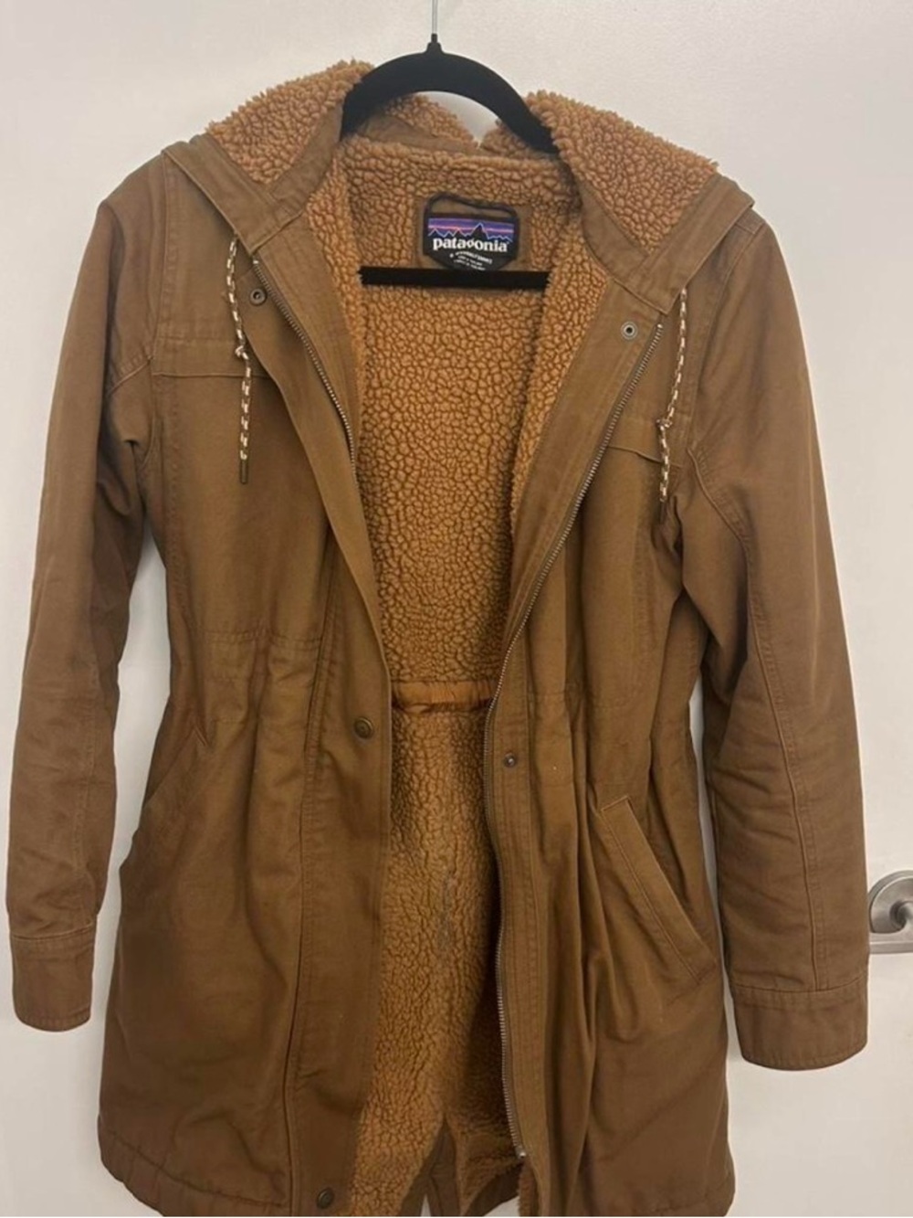 Patagonia Women's Tan Sherpa-Lined Hooded Trench Coat